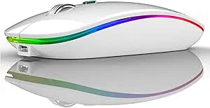 Uiosmuph G12 Uppladdningsbar trådlös mus, Nano trådlös musmottagare 1600 dpi Justerbar tyst minimus Flerfärgad LED för bärbar dator, PC, Notebook, Macbook (vit)