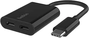 Belkin RockStar™ USB-C ljud + laddningsadapter, hörlursadapter med USB-C 60 W Power Delivery snabbladdning för iPhone 15, iPad Pro, Galaxy, Note, Google Pixel, LG, Sony Xperia, OnePlus, m.fl.
