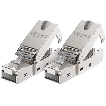 deleyCON 2x CAT 6a Nätverkskontakt RJ45 med LSA-Anslutning för Stela Installationskablar Skärmad 10 Gbit/S LAN-Kabel Nätverkskabel Kontakt CAT6a Alumi