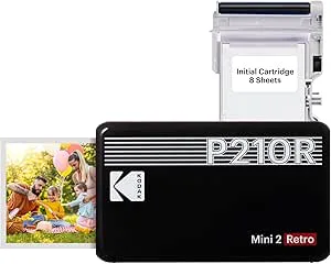KODAK Mini 2 Retro 4PASS Bärbar fotoskrivare (5,3 x 8,6 cm) + 8 ark, svart