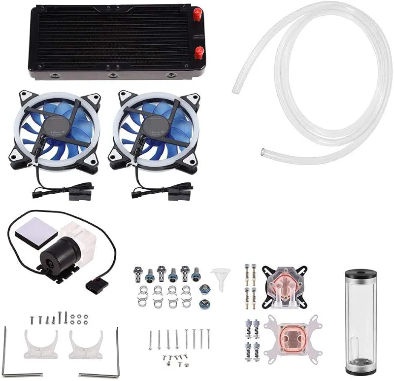 Liquid Cooling Kit for CPU, CPU/GPU Block + Cylindrical Water Tank + Water Pump + 240mm Heatsink + Transparent Hose + LE