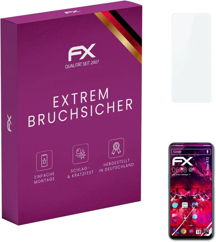 atFoliX Plastglasskyddsfilm är kompatibel med Oppo A72 Glasskydd