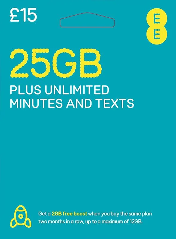 EE 75 GB Data Sim inkluderar £15 förbetald kredit