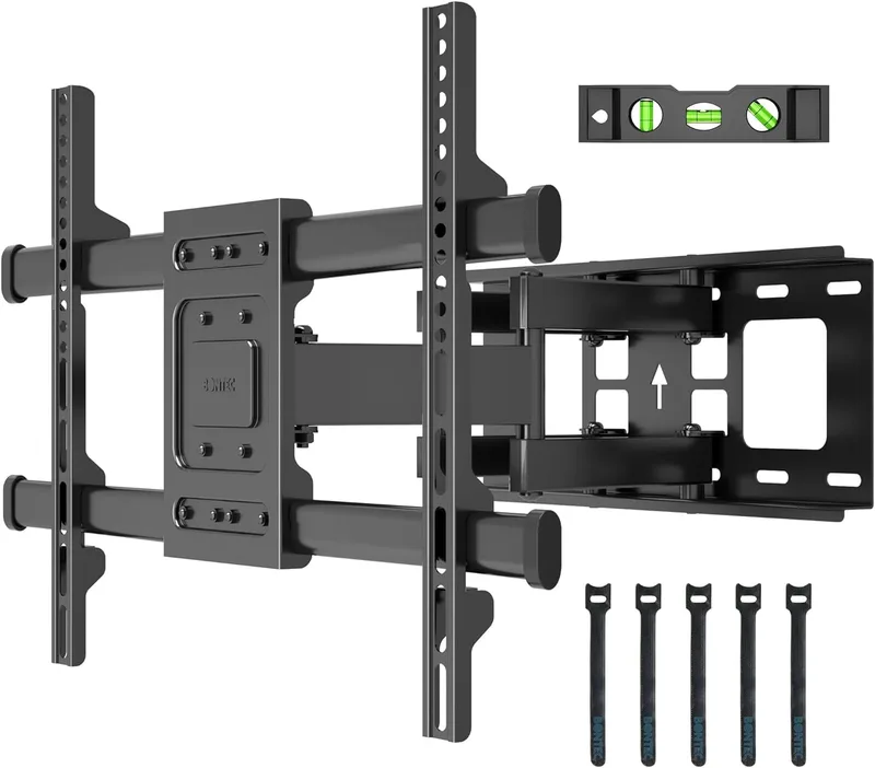 BONTEC TV Väggfäste för 32–84 tum LED LCD Platt och Böjd skärm, Full Motion Swivel och Tilt Väggfäste TV, Kraftiga Dubbla Armar Upp Till 60kg Lastkapacitet, Max VESA 600x400mm, Inkluderar Kabelband