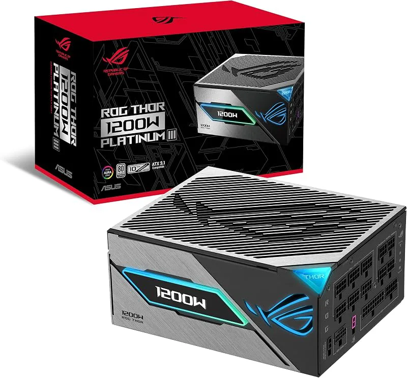 ASUS ROG Thor Platinum III Spelströmförsörjning 1 200 W (GaN-MOSFET, Aura Sync RGB, ATX 3.1, PCIe 5.0 Ready, magnetisk OLED-skärm, Turbo-läge, GPU fir