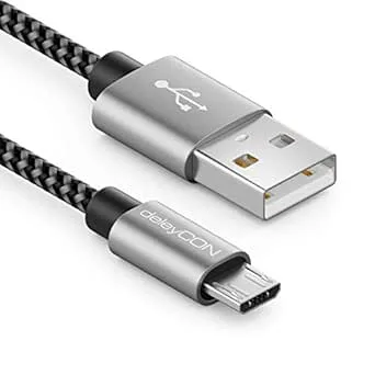 deleyCON 1,5m Nylon Micro-USB-Kabel Laddkabel Datakabel Metallkontakter