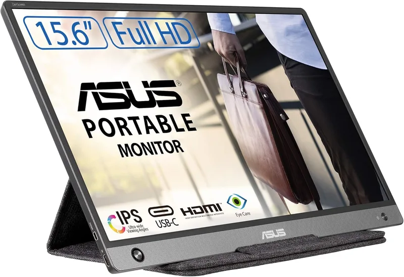 ASUS ZenScreen MB16AH – 15,6 tum bärbar USB-skärm – Full HD 1920 x 1080, typ C, Micro HDMI, bilotation, lätt design, smartfodral, stativuttag – IPS-panel, 16:9, antireflexbehandling