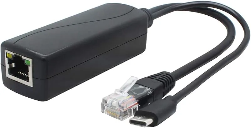 ANVISION 5 V PoE-splitter, USB typ C, 48 V till 5 V 2,4 A, IEEE 802.3af kompatibel, 10/100 Mbps