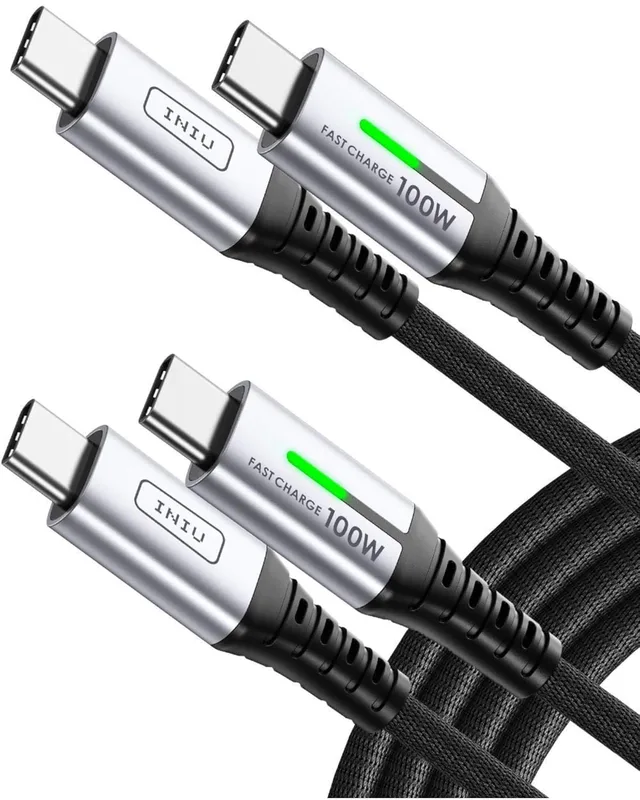 INIU USB C till USB C-Kabel [2M/100W, 2-Pack], 20V/5A PD QC 4.0 Snabbladdande USBC Kabel, Nylonflätad USBC Laddkabel, Dataöverföringskabel för iPhone 16 15 Pro Max iPad MacBook Samsung Galaxy Huawei
