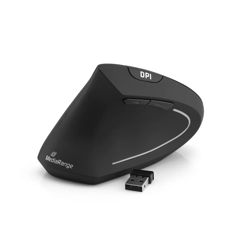 MediaRange ergonomisk trådlös mus, 6 knappar, vänsterhänt, svart