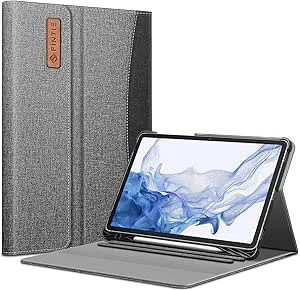 FINTIE Fodral till Samsung Galaxy Tab S8/Tab S7 11 tum (modell SM-X700/X706/T870/T875/T878) med inbyggd S-pennhållare, flera vinklar portfölj affärsskydd med ficka automatisk sov/vakna, grå