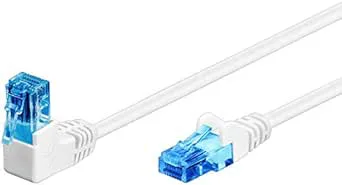 Goobay 51537 CAT 6A patchkabel, 90 graders kontakt, nätverkskabel, Ethernet, Playstation, Xbox, LAN-kabel, DSL, U/UTP, RJ45-kontakt, vit, 2 meter