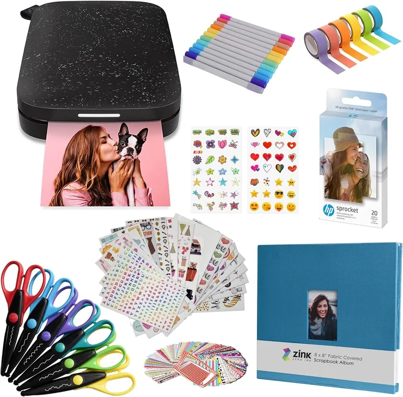 HP Sprocket bärbar fotoskrivare 5,1 x 7,6 cm (svart) klippbokspaket