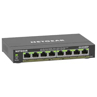 NETGEAR GS308EP PoE-switch 8-portars Gigabit Ethernet LAN Switch 62W Plus (hanterad nätverksswitch IGMP Snooping, QoS, VLAN, fläktlöst metallhus), svart