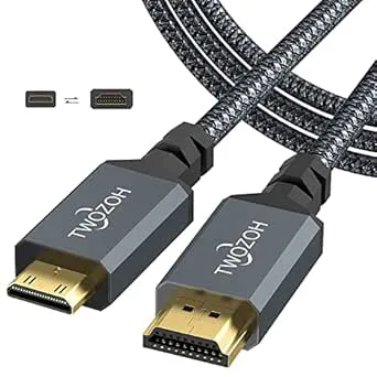 Twozoh Mini HDMI till HDMI-kabel 2M, hög hastighet full HDMI till Mini HDMI-kabel flätad sladd stöder 4K/60Hz 1080p