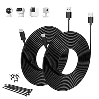 Basesailor USB-A till USB-C-laddningskabel, 5 m, 2 st., lång platt snabbladdningskabel, typ-A 2.0 till USB-C, för PS5, Microsoft Xbox Series, Switch Pro Controller 6, Blink Mini 2 Outdoor 4th