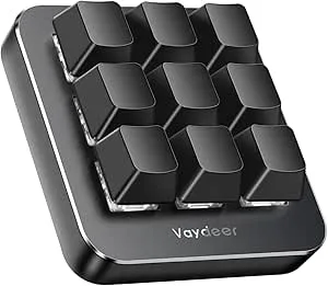 VAYDEER Mekaniskt tangentbord med en hand med 9 programmerbara tangenter och flera programmerbara lager. Kompatibel med Mac OS, Windows och Vista.