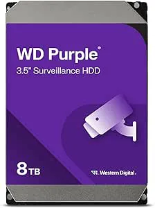 WD Purple 8 TB övervakning 3,5 tum intern hårddisk, AllFrame-teknik, 180 BT/år, 256 MB cache, 3 års garanti
