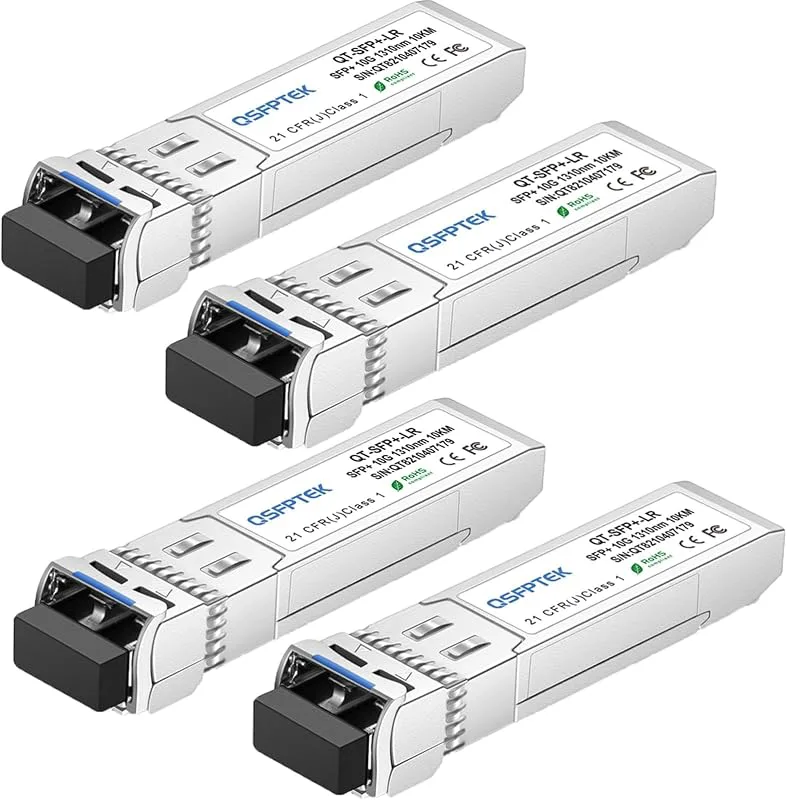 QSFPTEK 4Pack 10GBASE-LR 10G SFP+ modul, 1310 nm, 10 km, DDM LC Mini-GBIC sändare för Cisco SFP-10G-LR, Ubiquiti UF-SM-10G, Mikrotik, Qnap NAS, D-Link