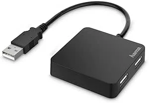 Hama Hub med 4 USB-portar (4 x USB-A 2.0, 480 Mbps, USB-ström, 0,15 m, 5,6 x 5,6 x 1,3 cm) svart