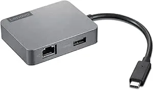 Lenovo USB-C 4-i-1 Travel Hub Gen2, multiport adapter för HDMI, VGA, USB 3.1, RJ45, kompatibel med USB Type-C bärbara datorer, GX91A34575