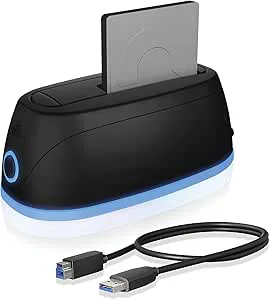 ICY BOX HDD/hårddiskar dockningsstation USB 3.0 för SATA 2,5 tum och 3,5 tum, RGB-belysning, hårddiskar klonstation & läsare, adapter, extern, svart, IB-1124L-C3