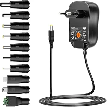 Zolt 30W universell AC till DC 3V 4,5 V 5V 6V 7,5 V 9V 12V 1A 2A strömförsörjning, multispänningsadapter med USB 5V 2A och 10 DC-kontakter för hemelektronik, 2000mA max.