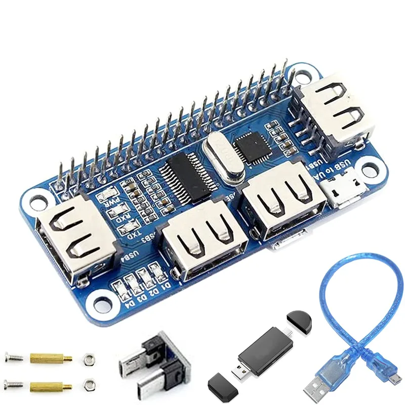 4-portars USB-hubb hatt USB expansionskort modul USB 2.0 1.1 inbyggd USB till UART, med mikro-USB-kontakt kortläsare USB-kabel för olika versioner av