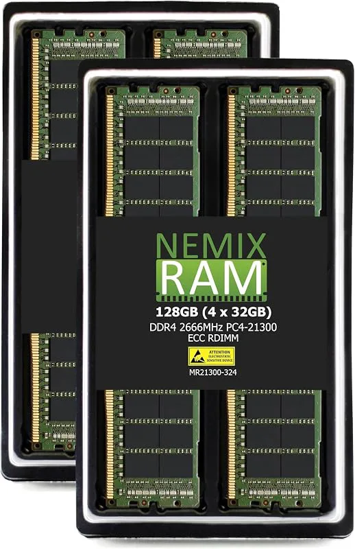 NEMIX RAM 128 GB (4 x 32 GB) DDR4 2666 MHz PC4-21300 2Rx4 1,2 V CL19 288-PIN ECC RDIMM registrerad serverminne KIT