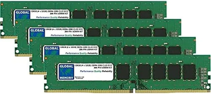 128GB (4 x 32GB) DDR4 3200MHz PC4-25600 288-PIN ECC DIMM (UDIMM) MINNE RAM KIT FÖR SERVERAR/ARBETSSTATIONER/MOTORBOARDS
