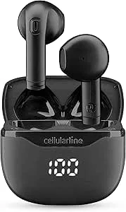 cellularline CORE Bluetooth True Wireless hörlurar med laddningsfodral, LED-display, 16 timmars speltid, touch-kontroller, autopairing, svart