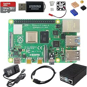 DIGISHUO Raspberry Pi 4B modell B 2/4/8 GB RAM gör-det-själv kit fodral fläkt SD-kort Micro-SD HDMI (8G-modul 8 i 1-kit)