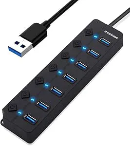 shoplease 7-portars USB 3.0-hubb med individuella strömbrytare