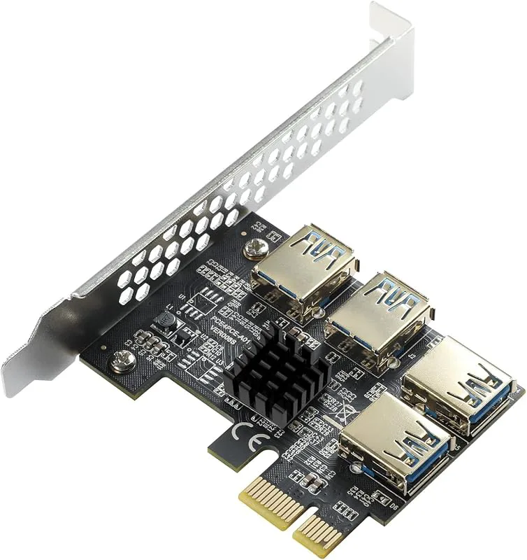 PCIe 1 to 4 PCI-Express, 4-Port PCIe-Riser Adapter Board USB 3.0 Adapter Multiplier Board with Higher Stability for Bitc