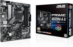 ASUS Prime A520M-A II/CSM AMD AM4 (3:e generationen Ryzen) microATX kommersiellt moderkort (ECC-minne, M.2-stöd, 1 Gb Ethernet, DP/HDMI 2.1/D-Sub, 4K@60HZ, USB3.2 Gen1Type-A, ARGBheader med AURAsync)