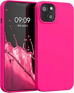 kwmobile fodral kompatibelt med Apple iPhone 13 fodral – smalt skyddande TPU silikon telefonskydd – neonrosa