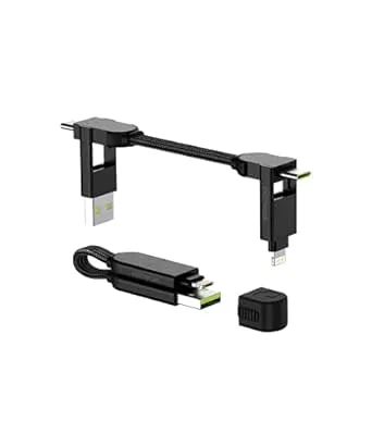 Rolling Square, inCharge X USB Type-c-kabelhållare, Universal Cellular Kabel, Gåva till man, Universal 6-i-1 Mobilladdare, Tekniskt tillbehör, Svart, 100W Lightning-kabel