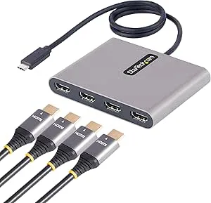 StarTech.com USB C till 4 HDMI-adapter – externt video- och grafikkort – USB Type-C till Quad HDMI-skärmadapter, dongel – 1080p 60Hz – multibildskärm videoomvandlare – endast Windows (USBC2HD4)