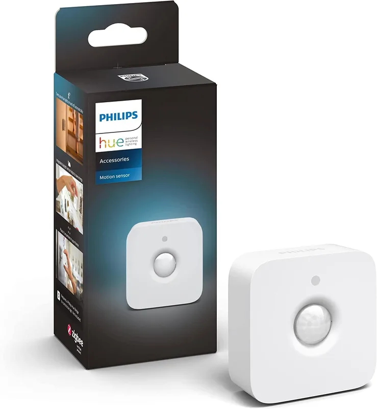 Philips Hue Motion Sensor rörelsesensor, trådlös rörelsedetektor, installationsfri, infraröd sensor, för smart belysningskontroll, styr med Zigbee & röststyrning via Alexa, Google & Siri