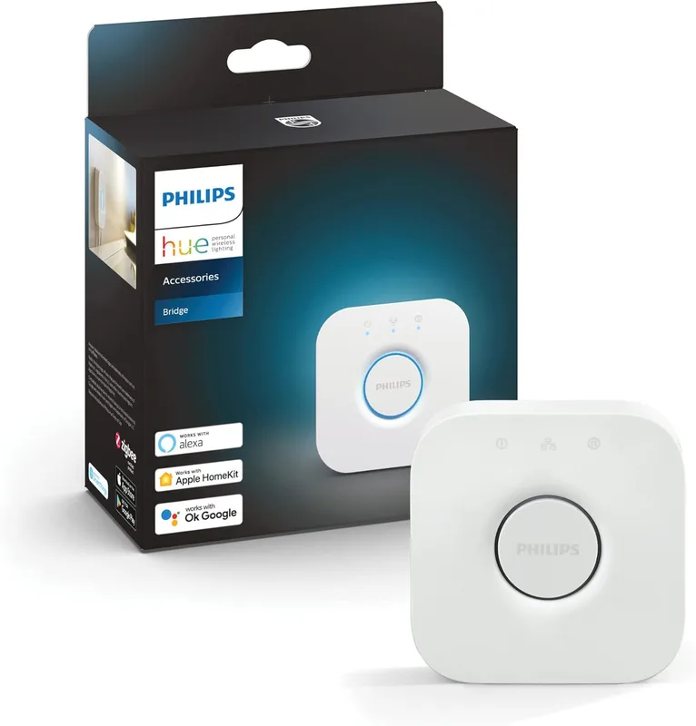 Philips Hue Bridge kontrollenhet, smart brygga för smidig kontroll av ditt Hue-system, anslut upp till 50 lampor & tillbehör, styr med Zigbee & röststyrning via Alexa, Google & Siri