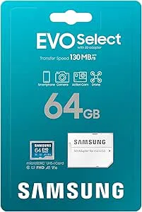 Samsung EVO Select (2021) microSD-kort SD-adapter, 64 GB, minneskort för smartphone och surfplatta, UHS-I U1, Full HD, 130 MB/s läsning, MB-ME64KA/EU
