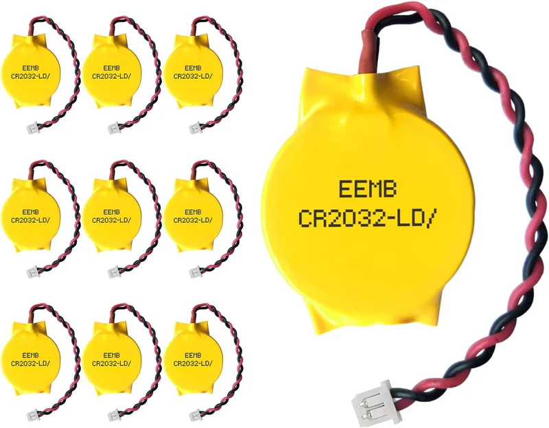 EEMB 10-Pack CMOS Batteri CR2032 3V Lithiumbatteri med 2 Pin 2 Wire Cable och MOLEX Connector CMOS Ersättning för Alienware M11 Dell E6520 Moderkort