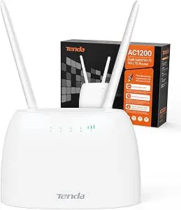 Tenda 4G07 Cat4 4G LTE-router med AC1200 Dual Band Mobile Wi-Fi Router, SIM-kortplats olåst, ingen konfiguration krävs, 2 snabba portar, flyttbara Wi-Fi-antenner