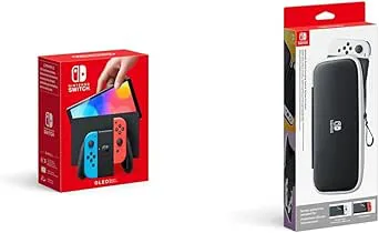 Nintendo Switch HW (OLED) w. NB/NR Joy-Con EUR & Nintendo Switch Carry Case & Screen Protector OLED