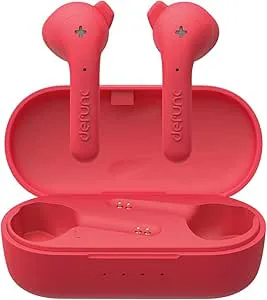 DEFUNC True Wireless Earbuds True Basic IPX4 vattentäta in-ear hörlurar 5.0 Bluetooth stereo hörlurar inbyggd mikrofon, automatisk enstegsparning, lång speltid och laddningsfodral (röd)