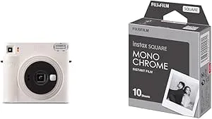 instax SQUARE SQ1 Direktbildskamera, Chalk White & instax SQUARE Monochrome film (Svartvita bilder), 10 pack