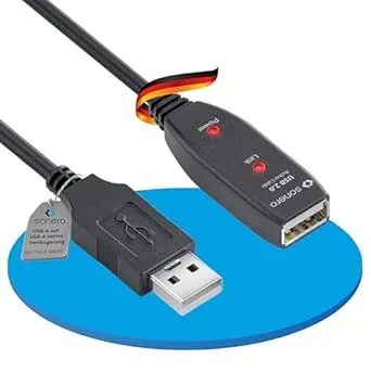 Sonero USB 2.0-kabel, aktiv förlängningskabel med signalförstärkare, USB-A, 480 Mbit/s, 10,0 m, svart
