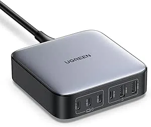 UGREEN Nexode 200 W, 6-portars snabb USB C-laddare, GaN II, kompatibel med 100 W, 65 W, iPhone 16 Plus Pro Max, 15, 14, 13, 12, MacBook Pro Air M3, M2, M1, Galaxy S24, Ultra Plus 2M, strömkabel ingår