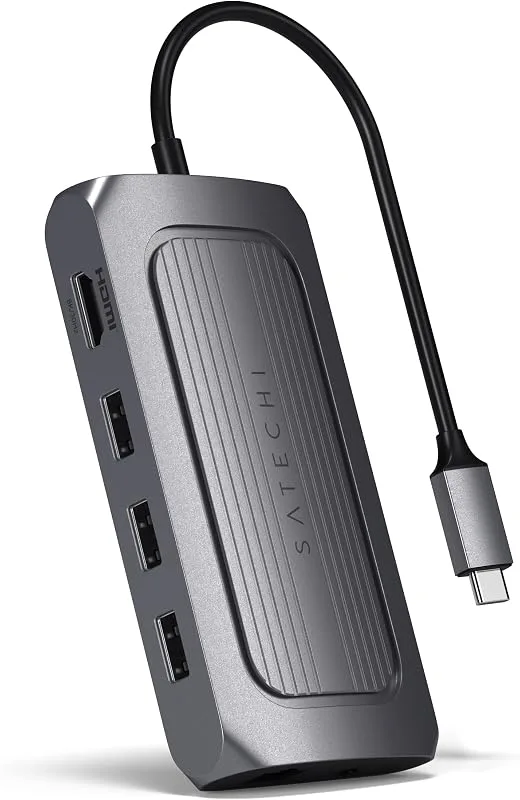 Satechi Multiport-adapter med USB4, USB-C PD-laddning, Gigabit Ethernet, USB-C Data, upp till 8K HDMI