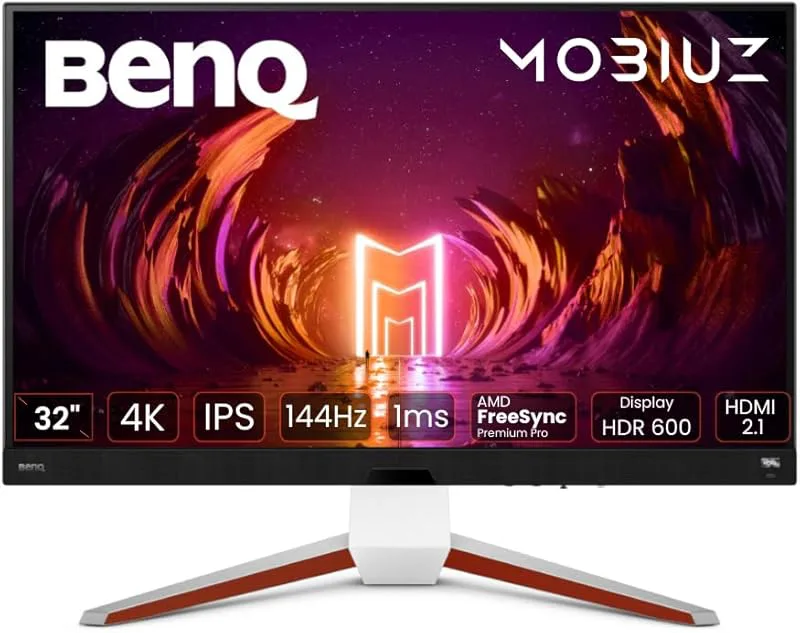 BenQ MOBIUZ EX3210U 4K Spelskärm (32 tum, IPS, 144 Hz, 1ms, HDR 600, HDMI 2.1, 48 Gbps full bandbredd, VRR kompatibel fö